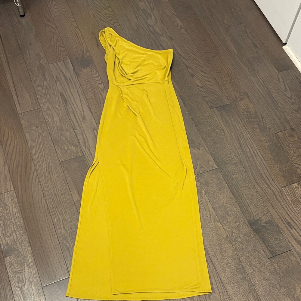 BCBGMaxAzria One-Shoulder Dress in Mustard Yellow